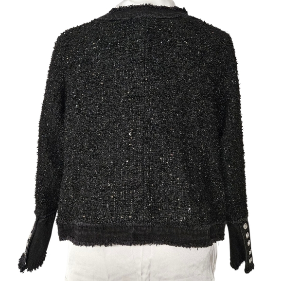 Nanette Lapore Cotton Tweed Jacket With Open Front In Black & Silver Sequins NWT - Picture 5 of 14